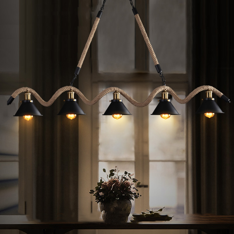 Epoch Vintage Metallo/Corda LED Sospensione Nero Soggiorno/Bar/Ristorante
