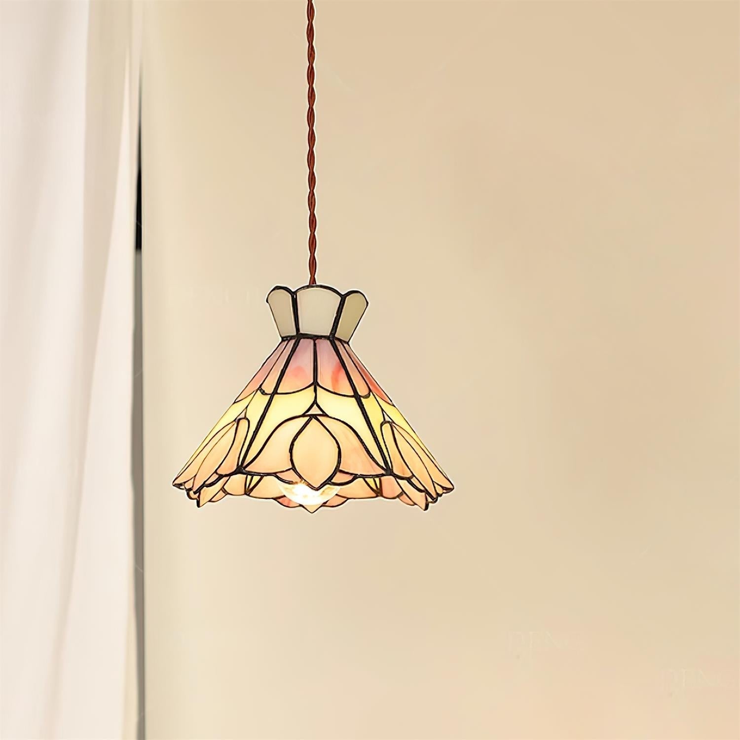 Tiffany Lampade a Sospensione Retrò in Vetro Rosa e Crema