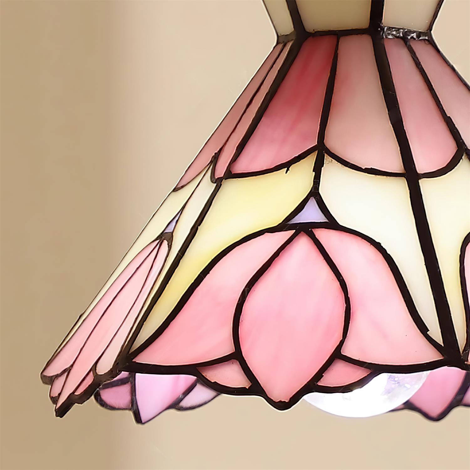 Tiffany Lampade a Sospensione Retrò in Vetro Rosa e Crema