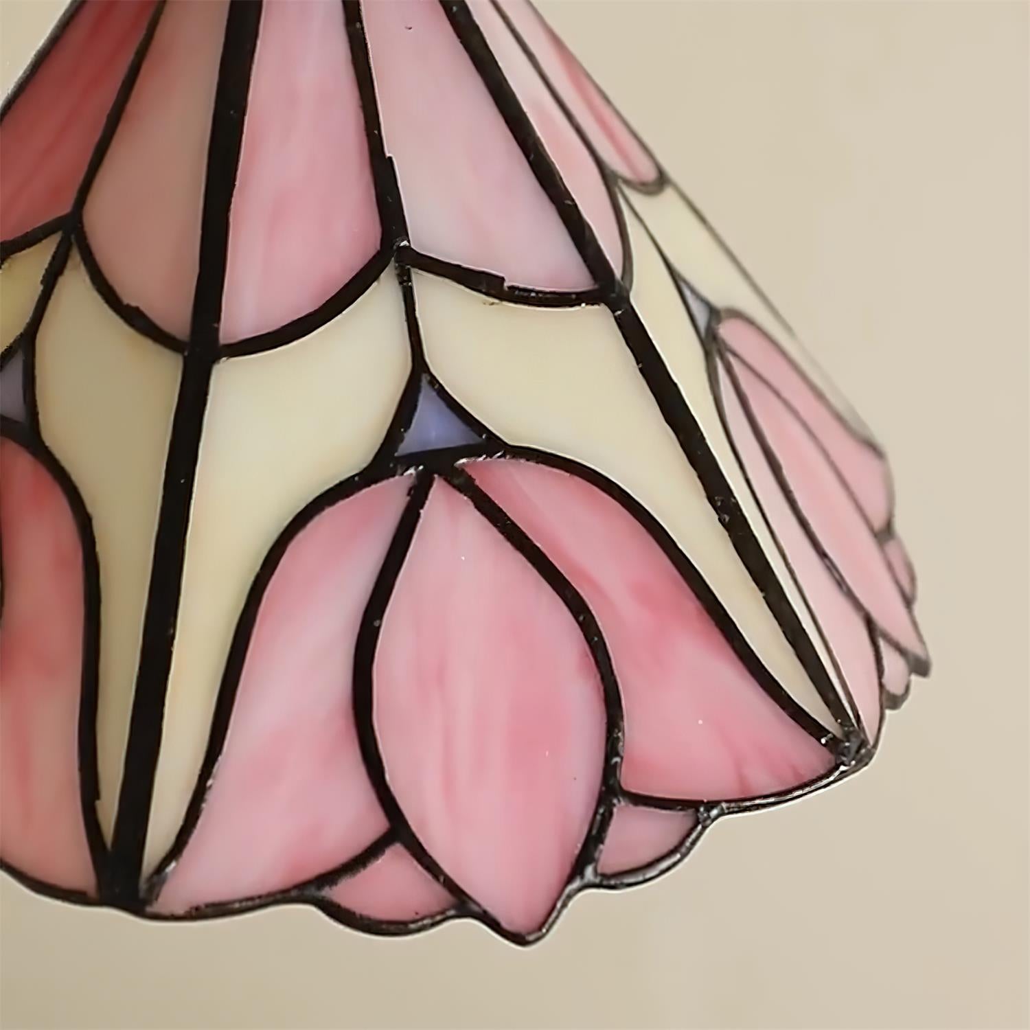 Tiffany Lampade a Sospensione Retrò in Vetro Rosa e Crema