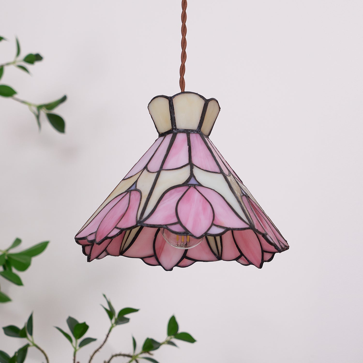 Tiffany Lampade a Sospensione Retrò in Vetro Rosa e Crema