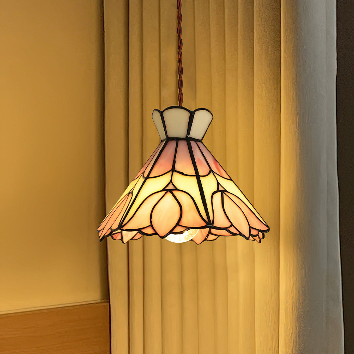 Tiffany Lampade a Sospensione Retrò in Vetro Rosa e Crema