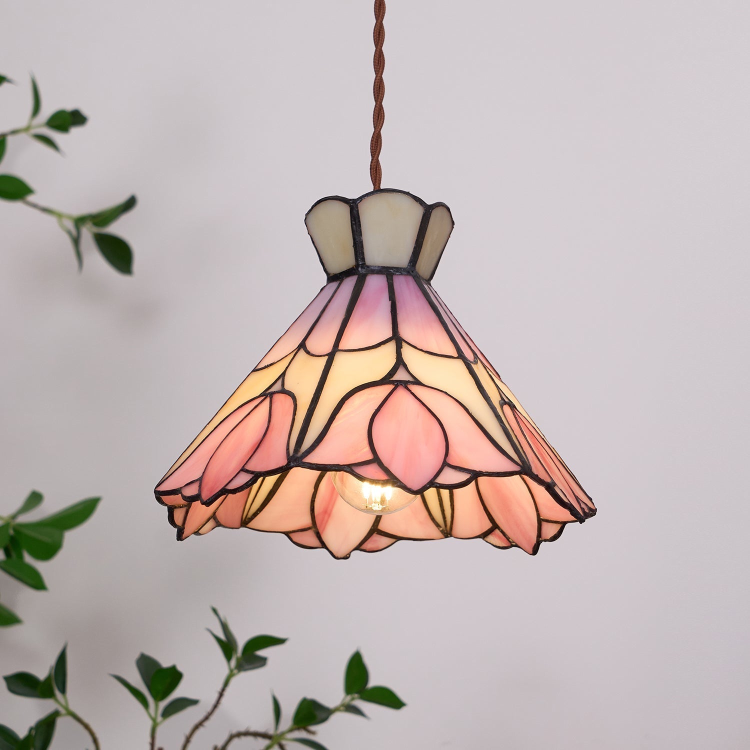 Tiffany Lampade a Sospensione Retrò in Vetro Rosa e Crema