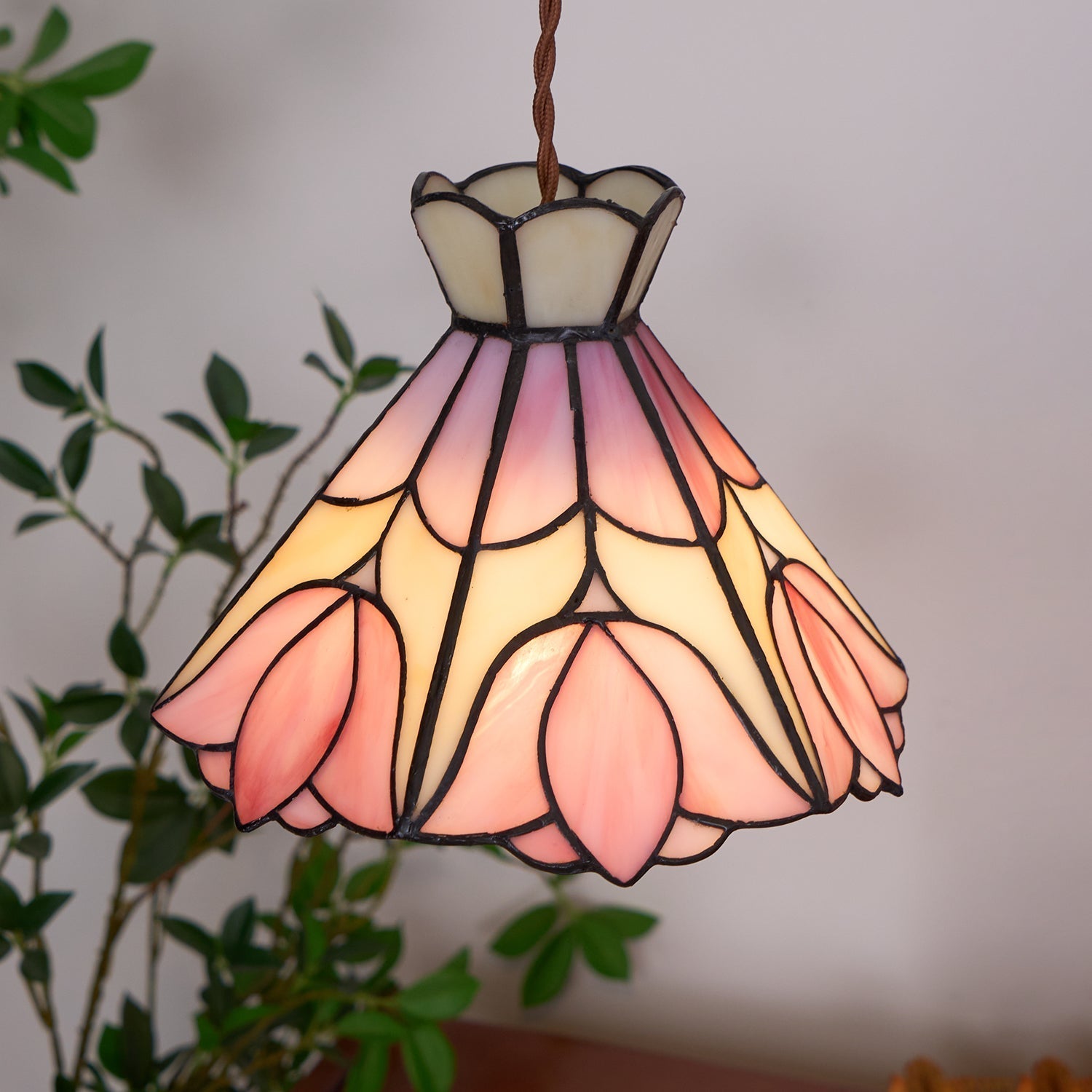 Tiffany Lampade a Sospensione Retrò in Vetro Rosa e Crema
