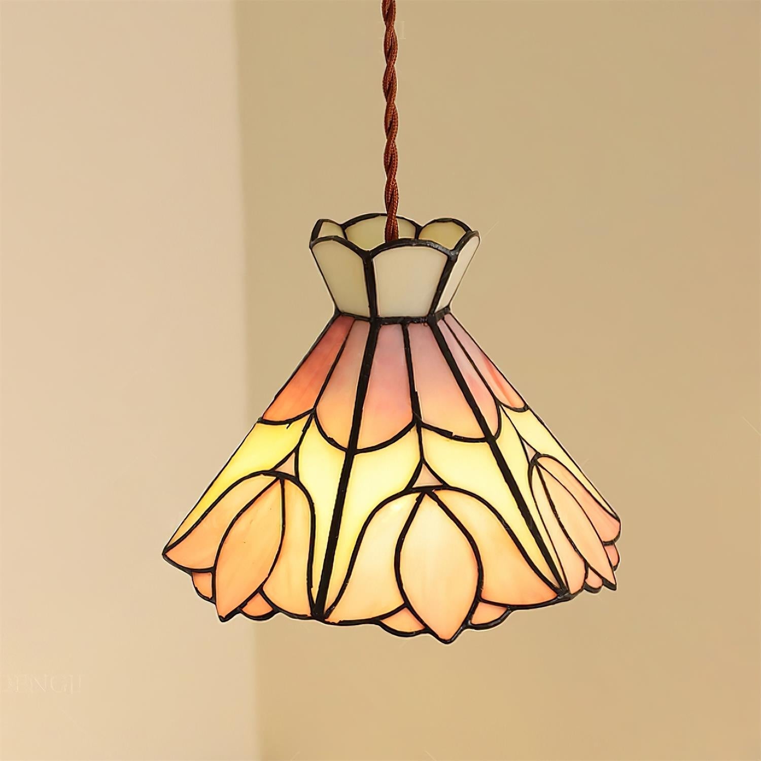 Tiffany Lampade a Sospensione Retrò in Vetro Rosa e Crema