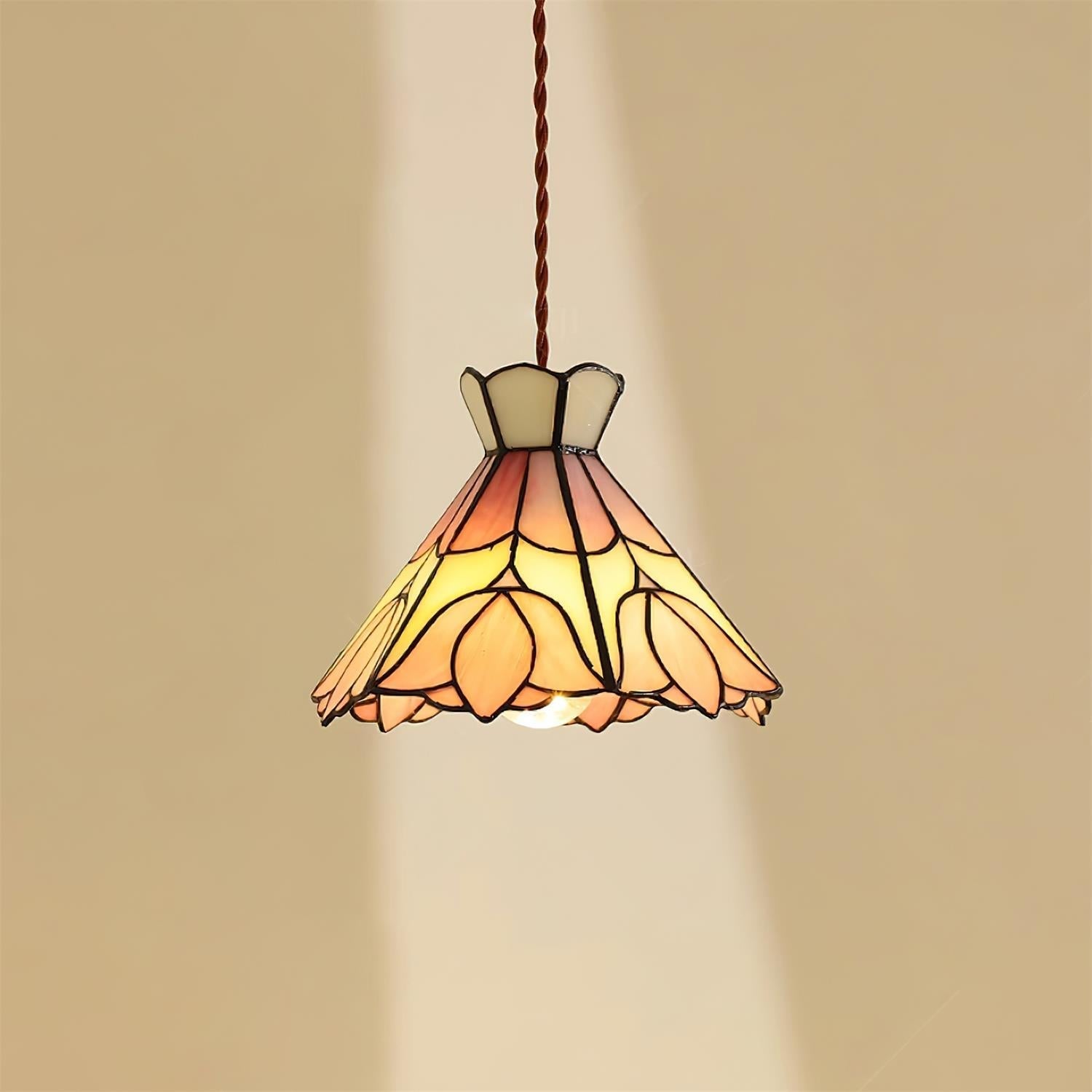 Tiffany Lampade a Sospensione Retrò in Vetro Rosa e Crema