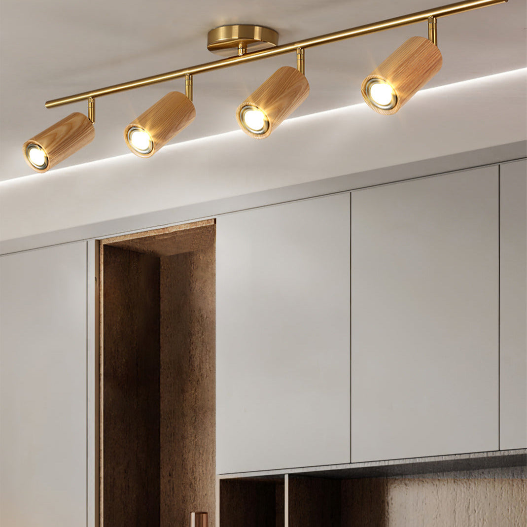 Aim Lampada da Soffitto con Faretto in Legno Lungo per Soggiorno