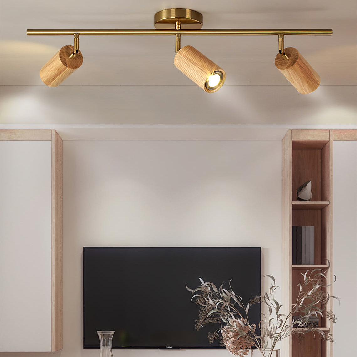 Aim Lampada da Soffitto con Faretto in Legno Lungo per Soggiorno