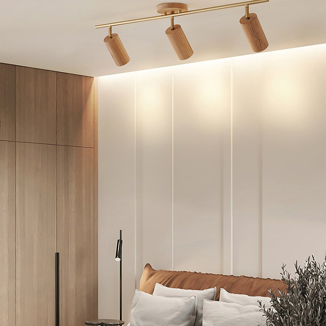 Aim Lampada da Soffitto con Faretto in Legno Lungo per Soggiorno