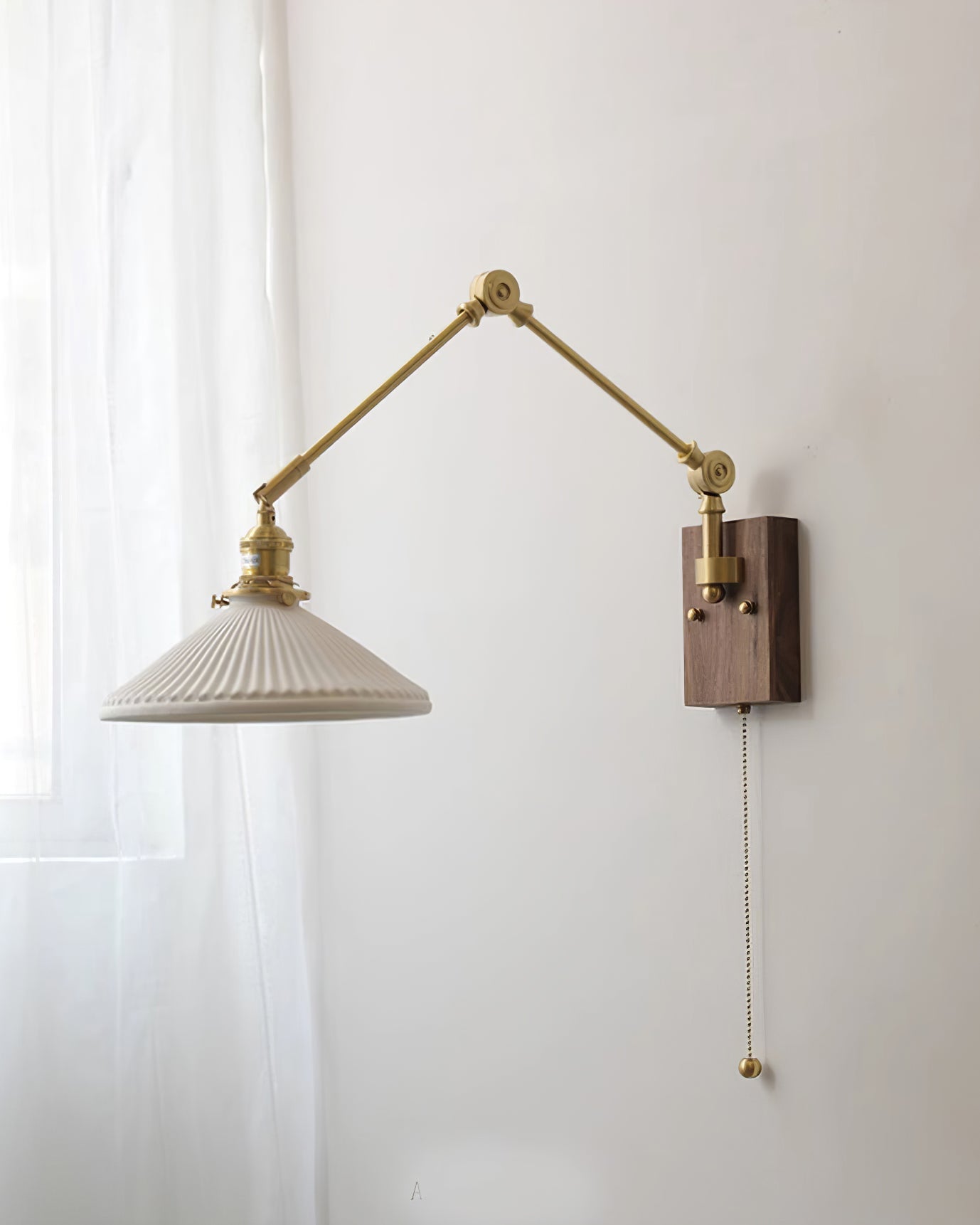 Wall Lamp Adjustable Arm Pleated Shade Walnut Base Vintage Task - Letslighting