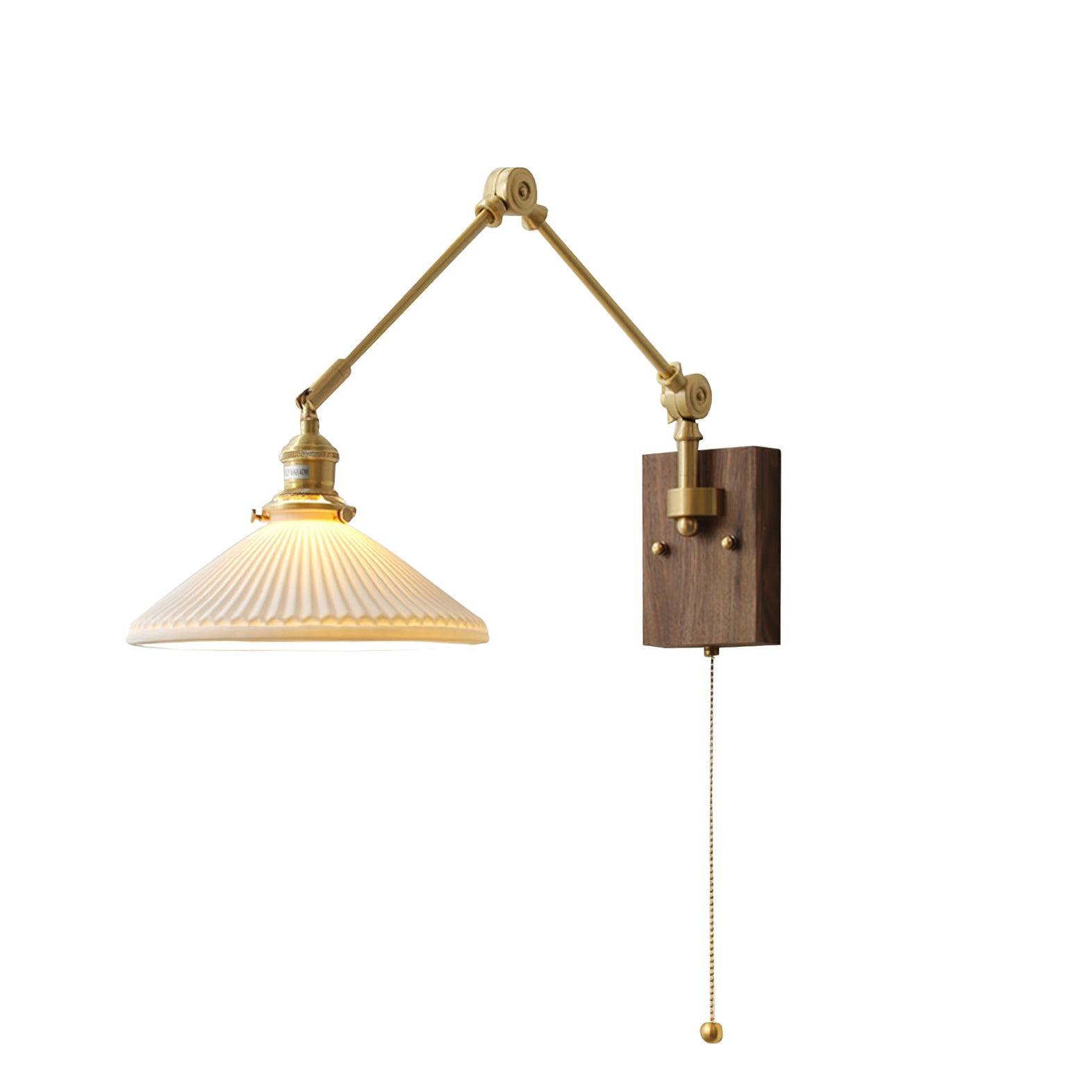 Wall Lamp Adjustable Arm Pleated Shade Walnut Base Vintage Task - Letslighting