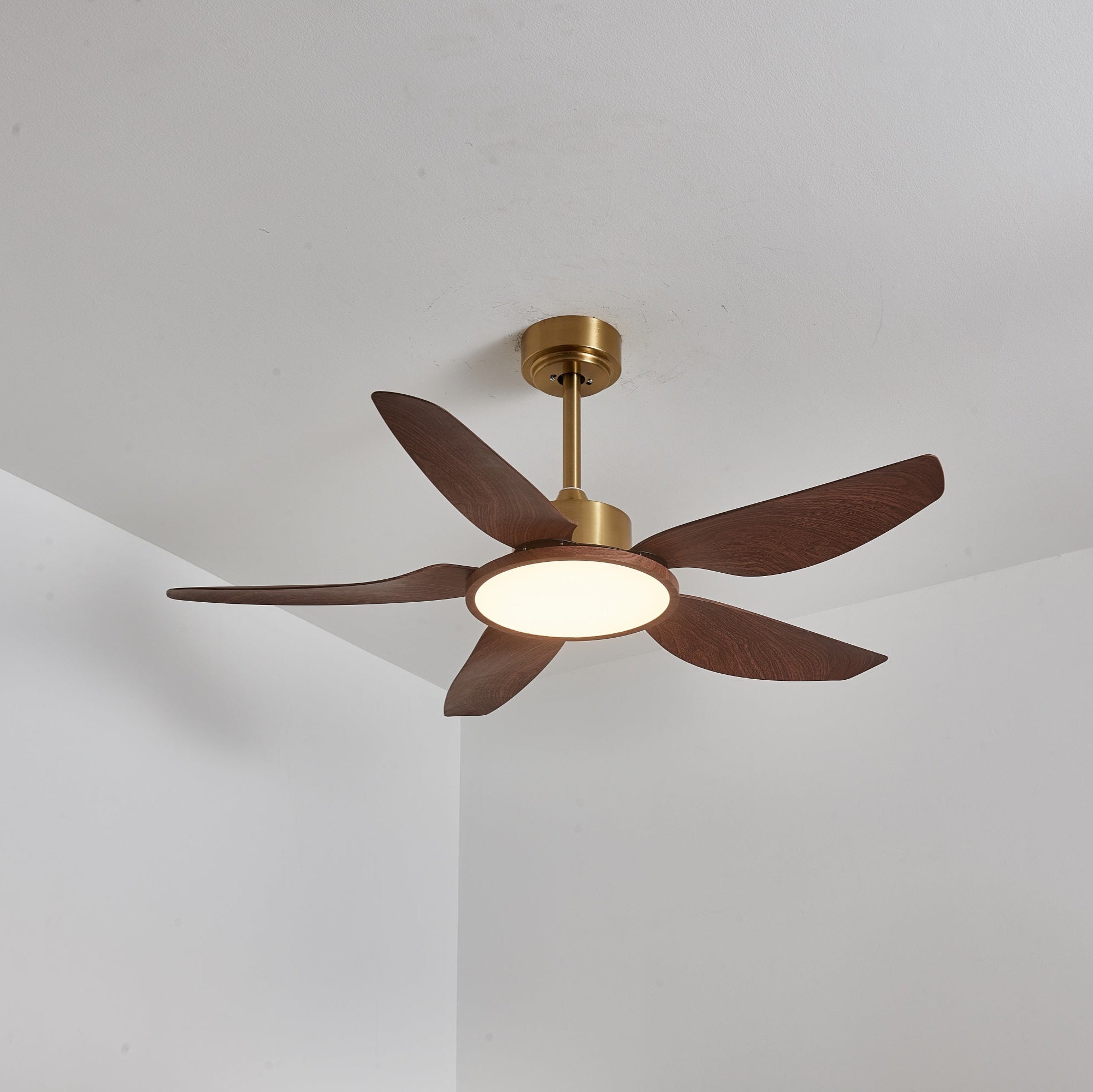 Ventilatore da Soffitto Aurelia, che mostra gli accenti in ottone.