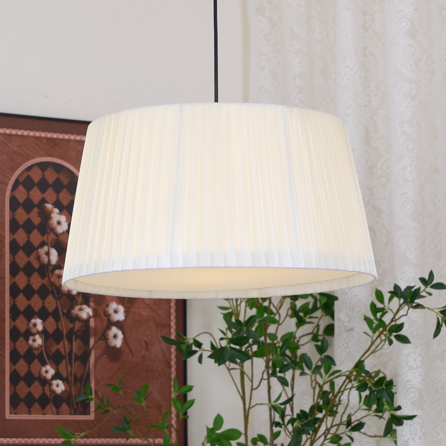 Pendant Light Pleated Fabric Drum - Letslighting