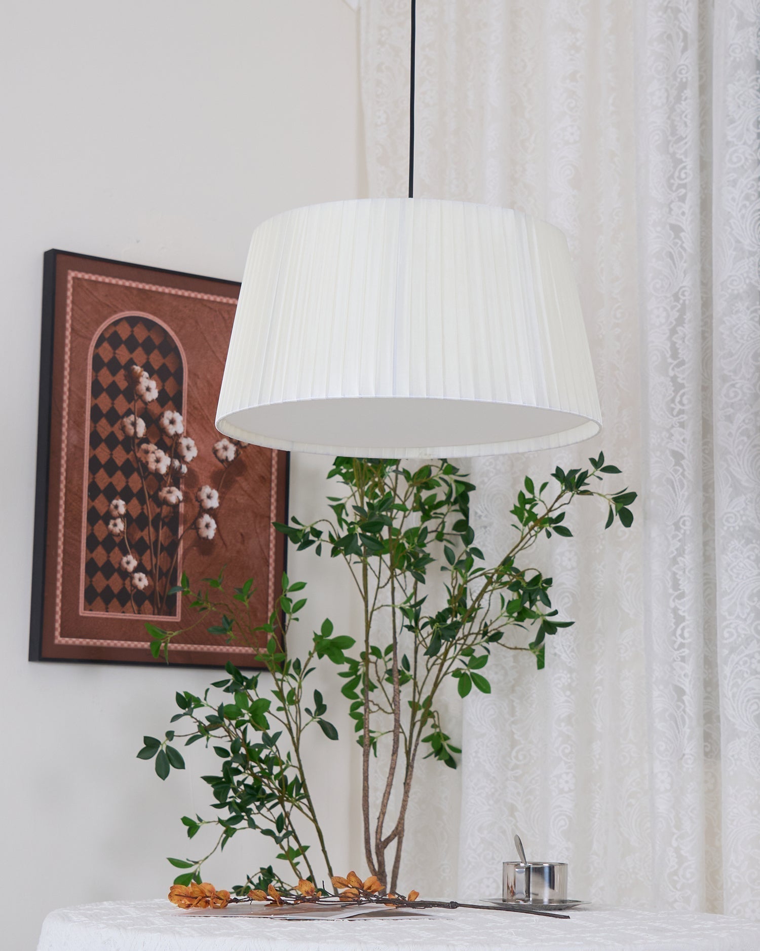 Pendant Light Pleated Fabric Drum - Letslighting