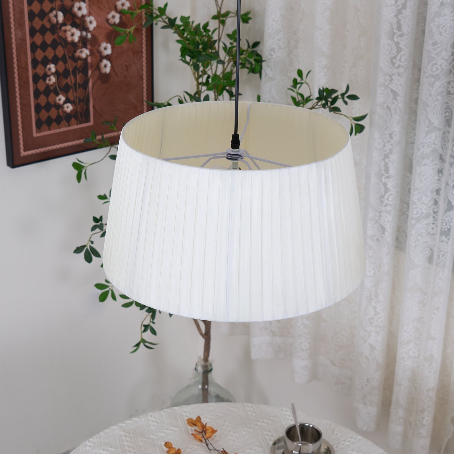 Pendant Light Pleated Fabric Drum - Letslighting