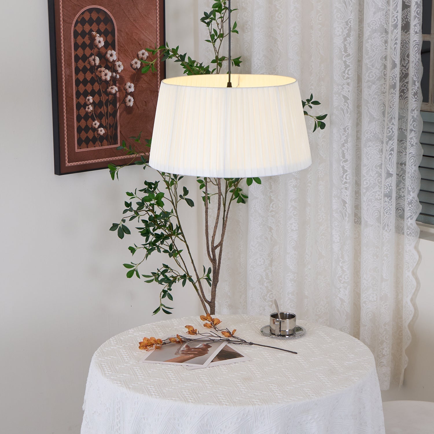 Pendant Light Pleated Fabric Drum - Letslighting