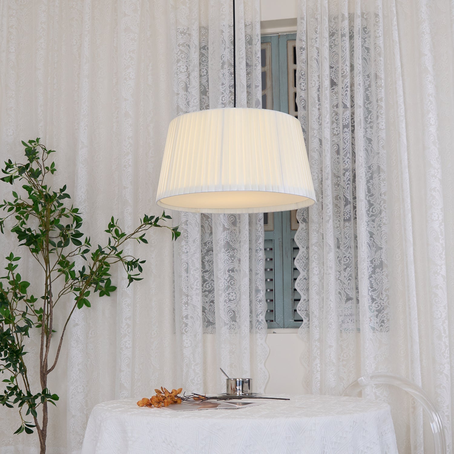 Pendant Light Pleated Fabric Drum - Letslighting
