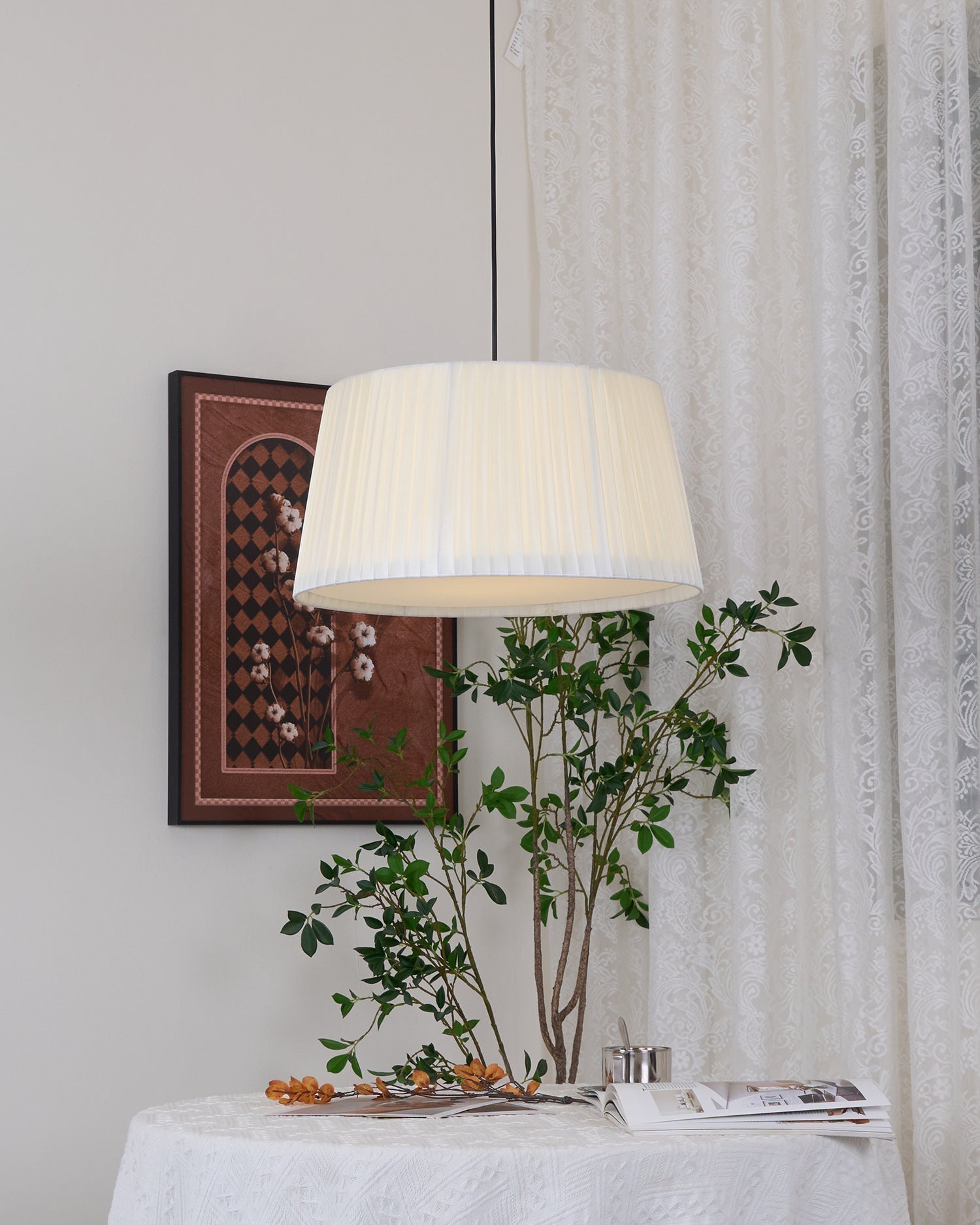 Pendant Light Pleated Fabric Drum - Letslighting