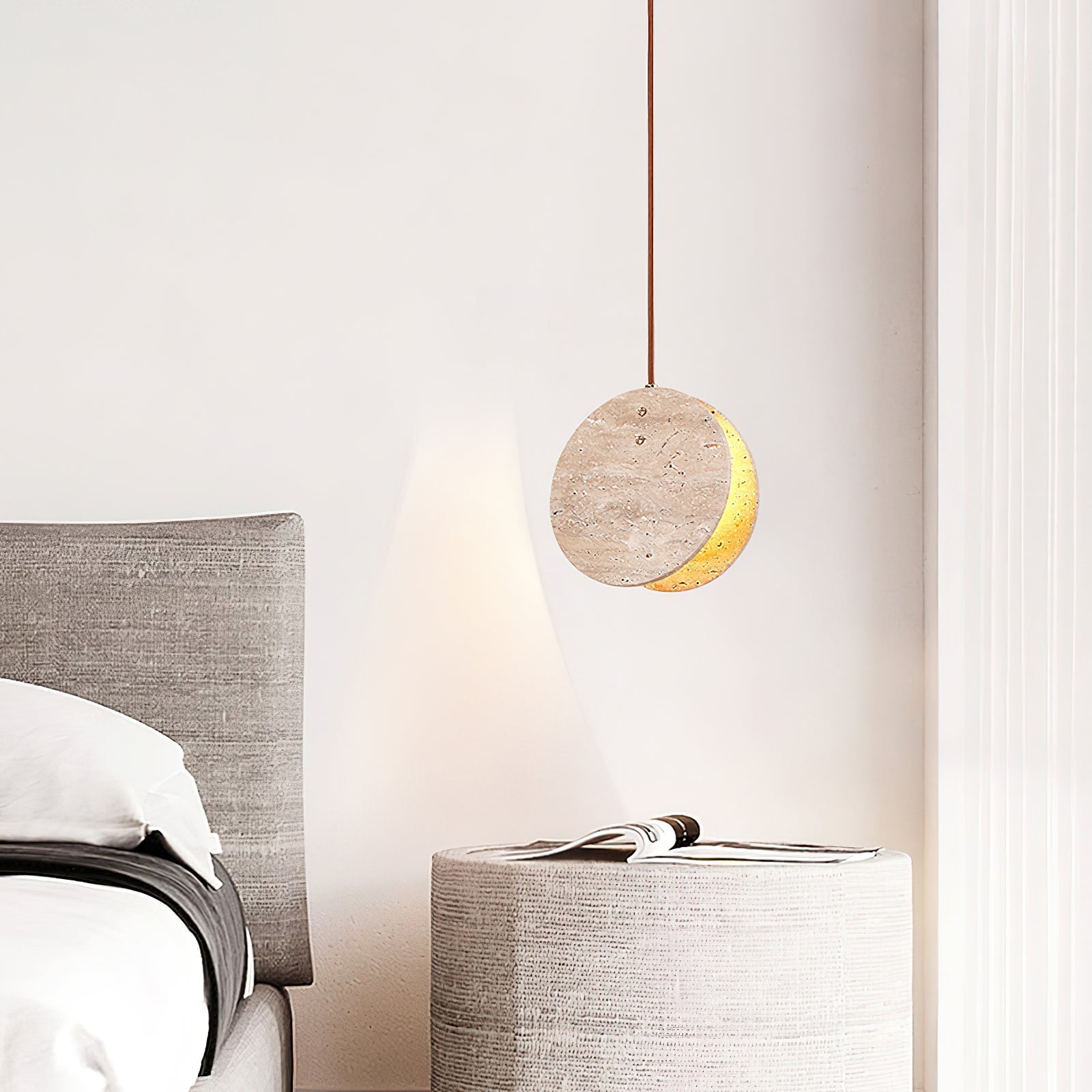 Lunarae Crescent Travertine Pendant Light - Neutralighting