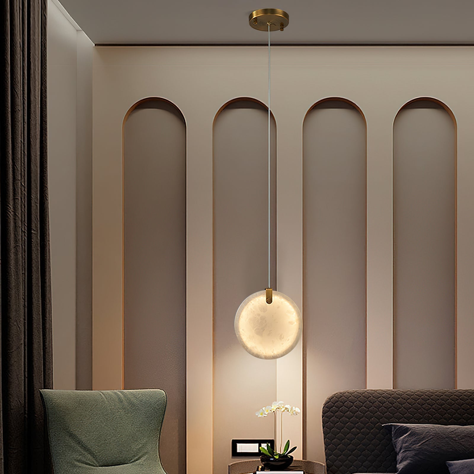Utalionis Modern Minimalist Brass Alabaster Pendant Light - Lamp Copper
