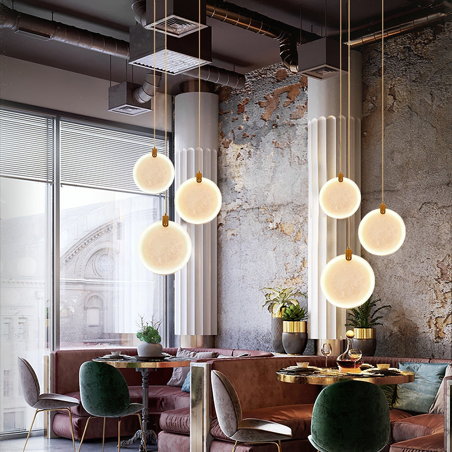 Utalionis Modern Minimalist Brass Alabaster Pendant Light - Lamp Copper