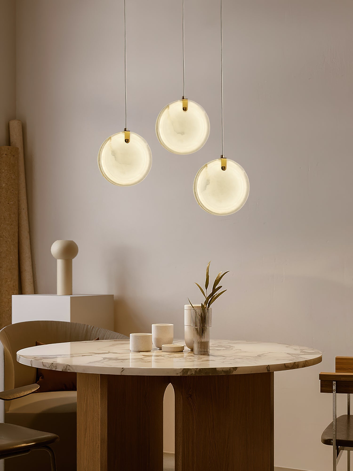 Utalionis Modern Minimalist Brass Alabaster Pendant Light - Lamp Copper