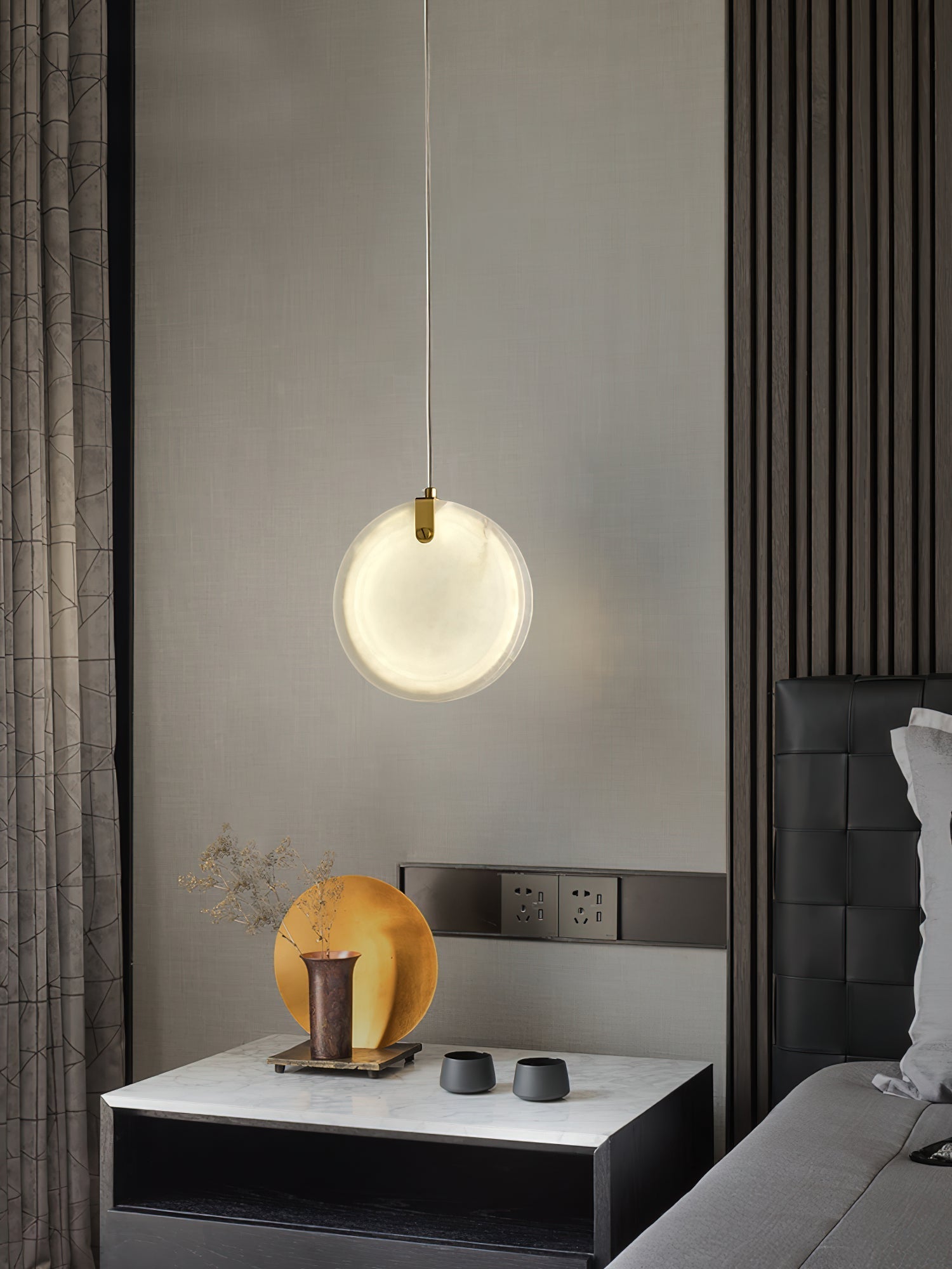 Utalionis Modern Minimalist Brass Alabaster Pendant Light - Lamp Copper