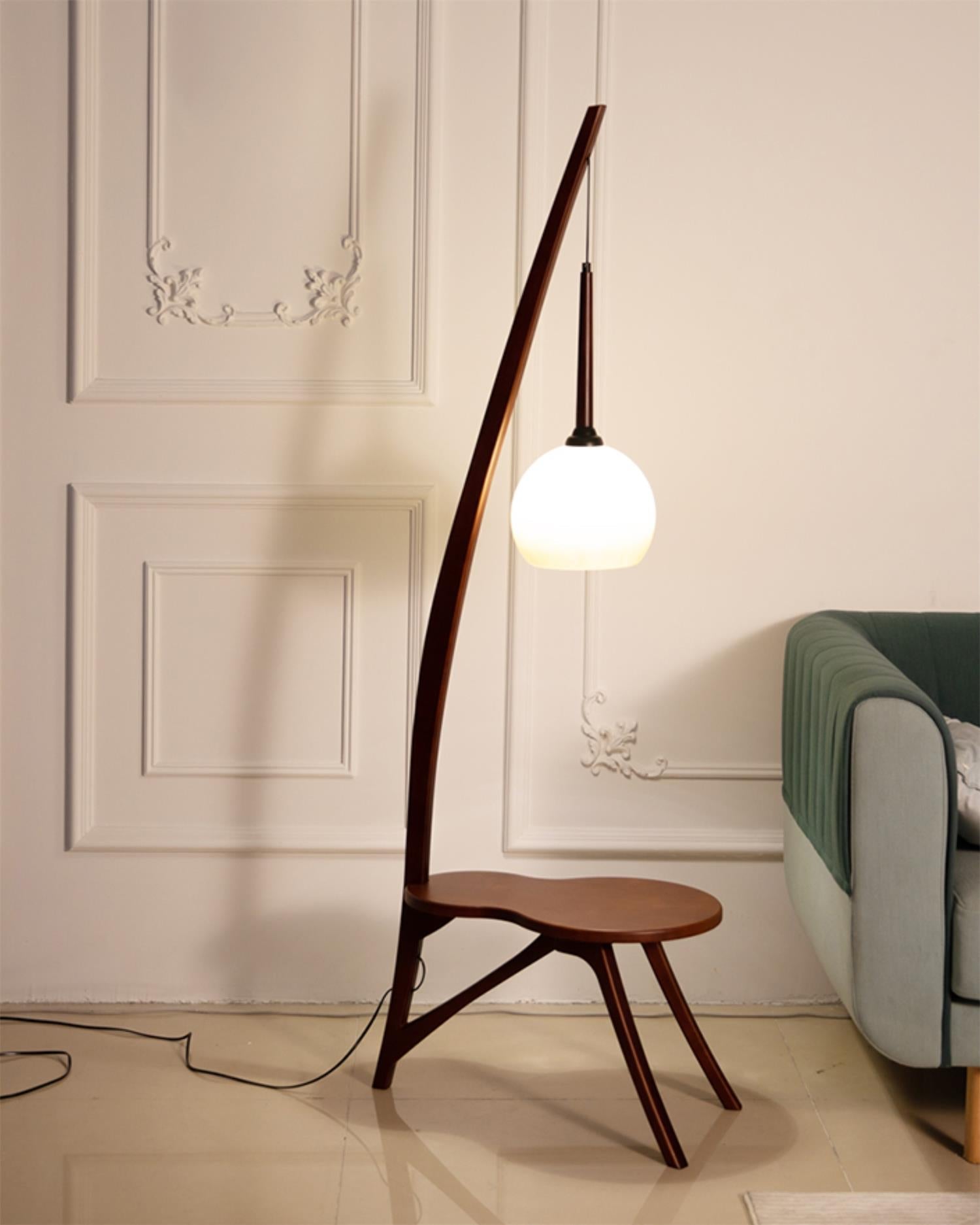 Solid Wood Coffee Table Storage Floor Lamp - Lamp Copper