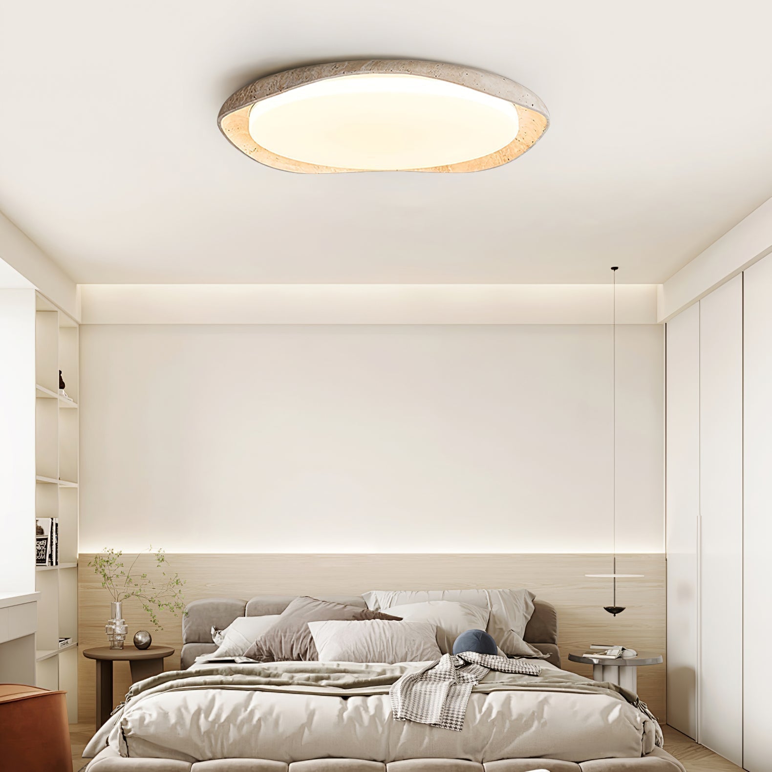 Adoros Rimmed-Circle Travertine Ceiling Light - Neutralighting