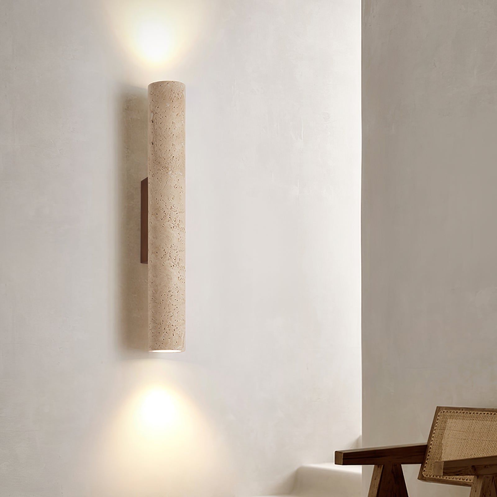 Olvaros Slim Cylinder Travertine Wall Light - Neutralighting