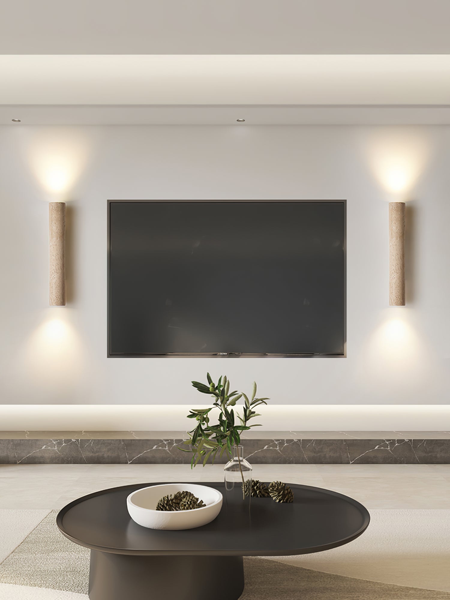 Olvaros Slim Cylinder Travertine Wall Light - Neutralighting