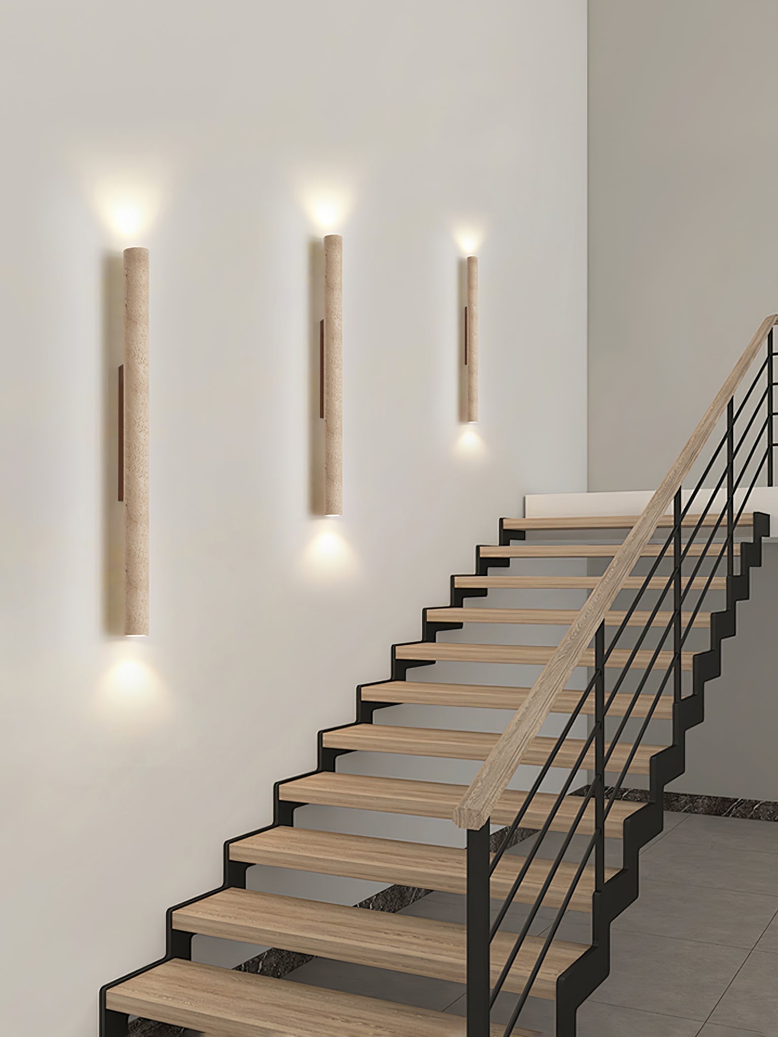 Olvaros Slim Cylinder Travertine Wall Light - Neutralighting
