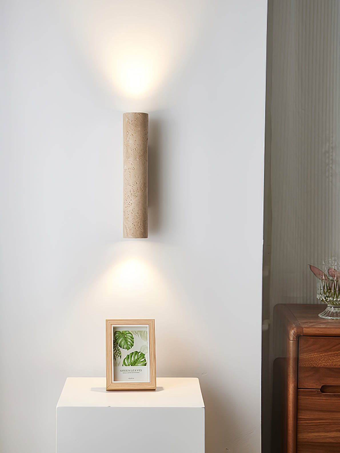 Olvaros Slim Cylinder Travertine Wall Light - Neutralighting