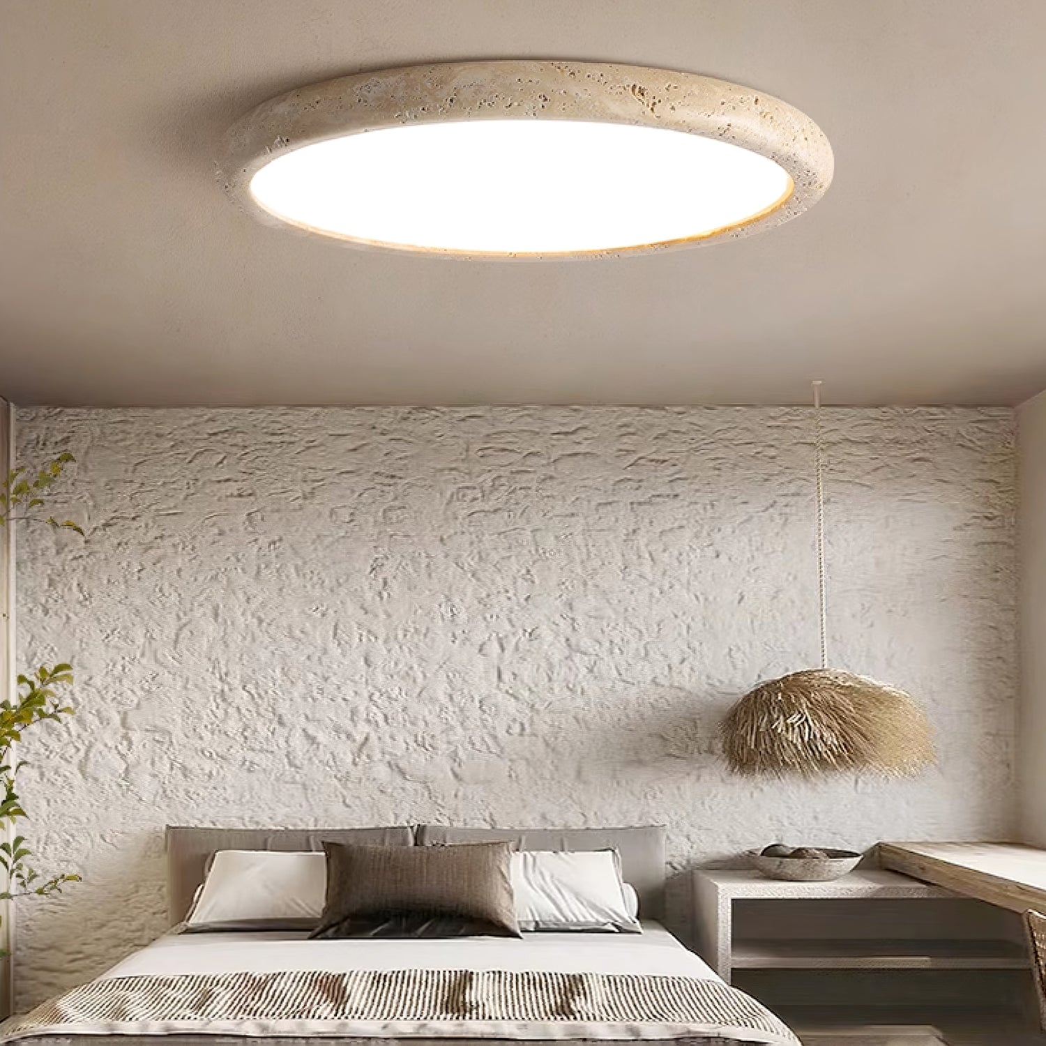 Aurrina Ring Frame Travertine Ceiling Light - Neutralighting
