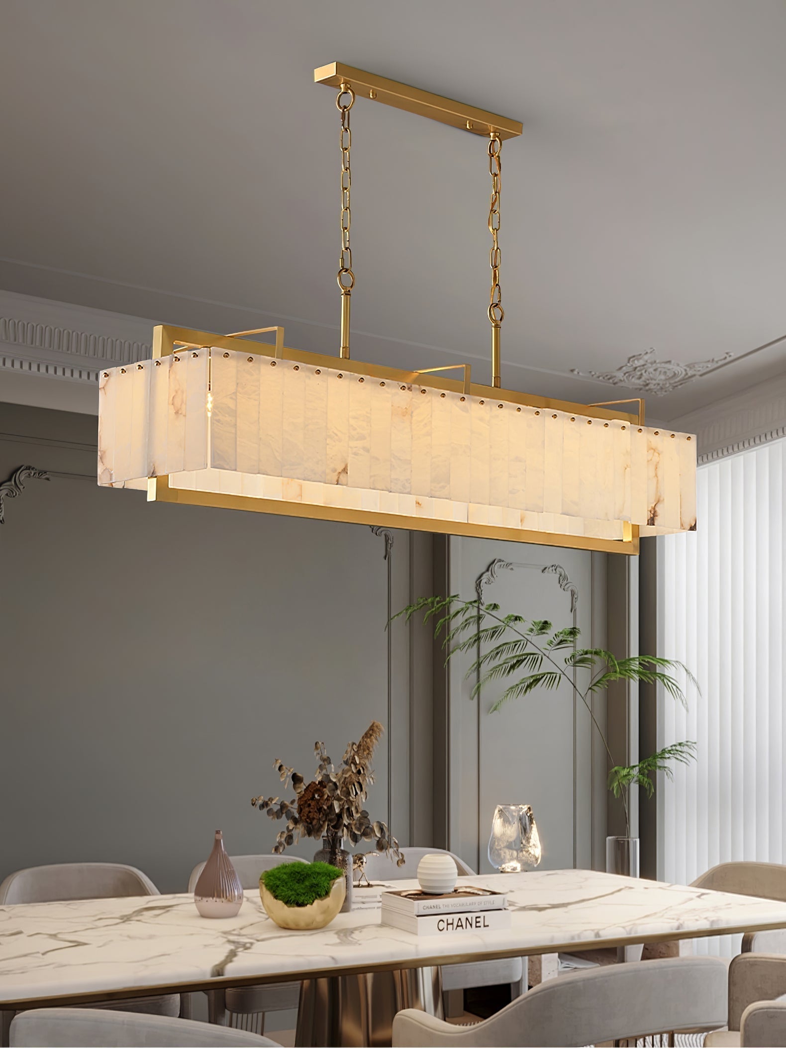 Aether Rectangular Alabaster Pendant Light Chandelier - Neutralighting