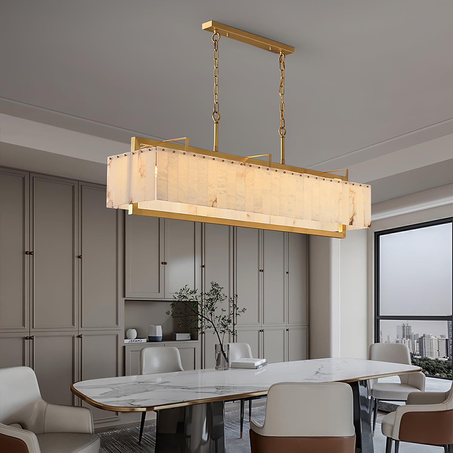 Aether Rectangular Alabaster Pendant Light Chandelier - Neutralighting