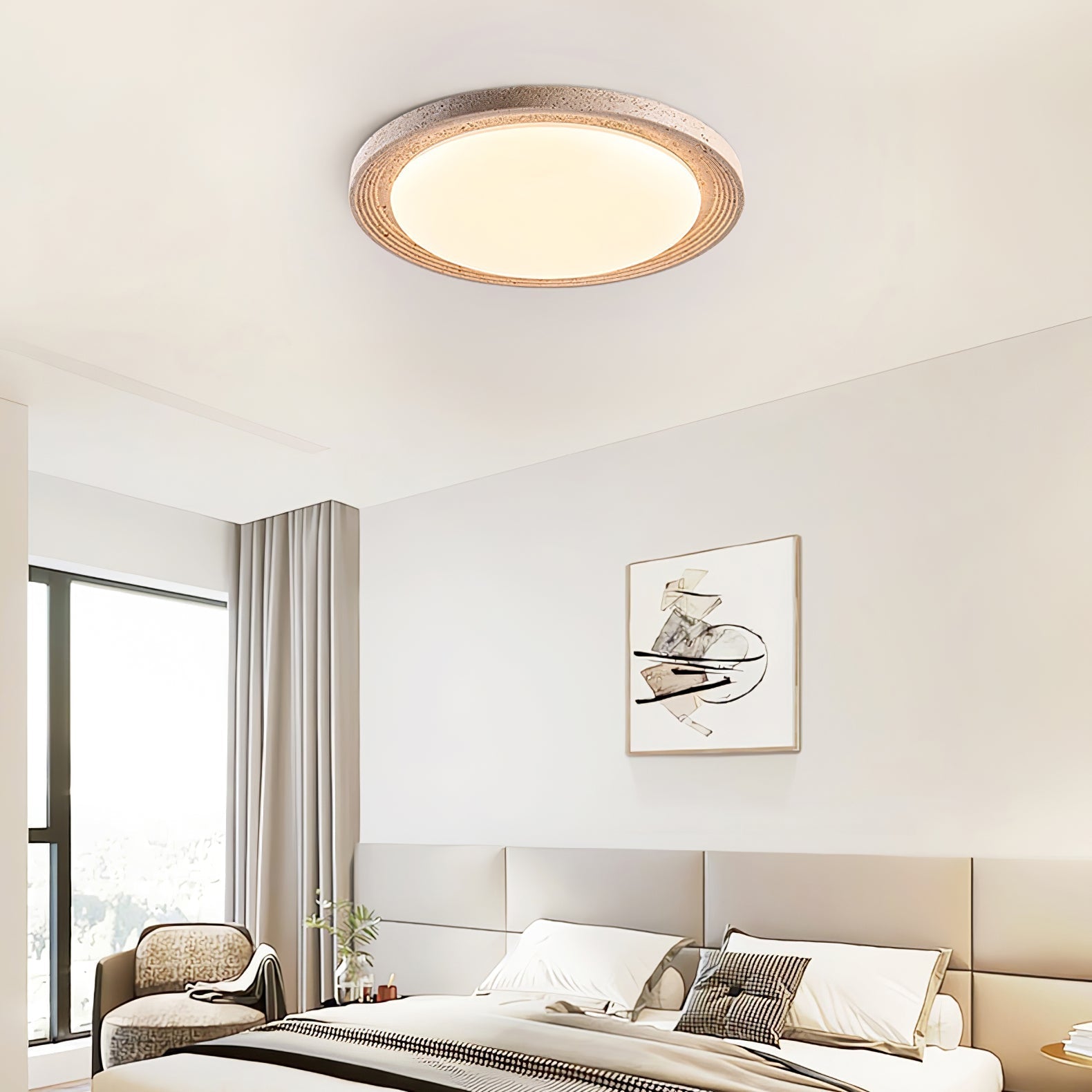 Olphaan Ringed Travertine Ceiling Light - Neutralighting