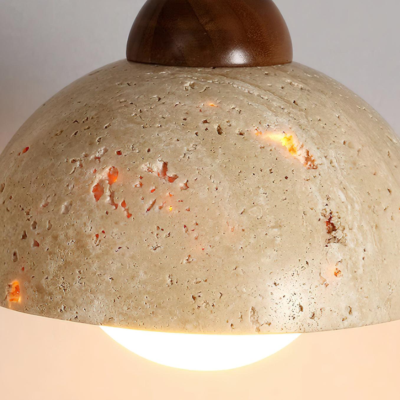 Pendant Lamp Wood Top Yellow Travertine Glass Shade White Beige Modern - Letslighting