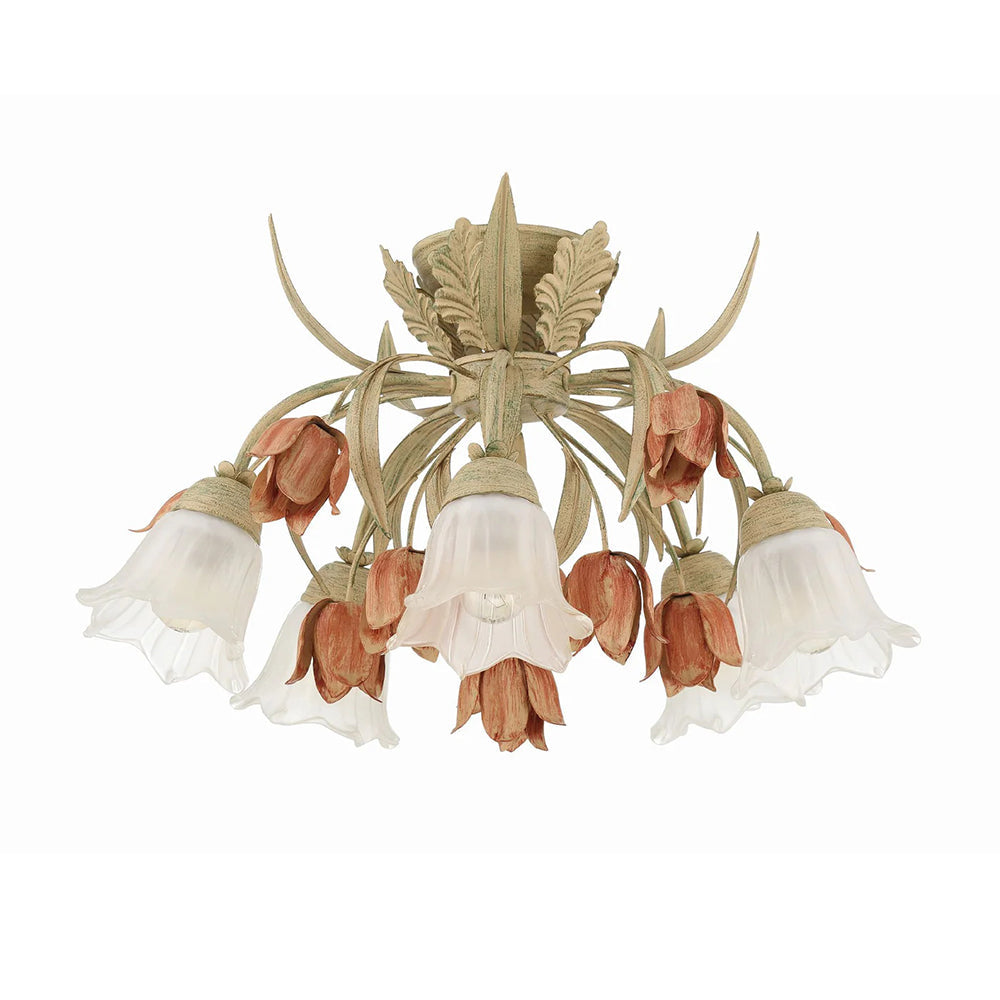 Veshael Elegance Art Sage Rose Glass Ceiling Lamp - Lamp Copper