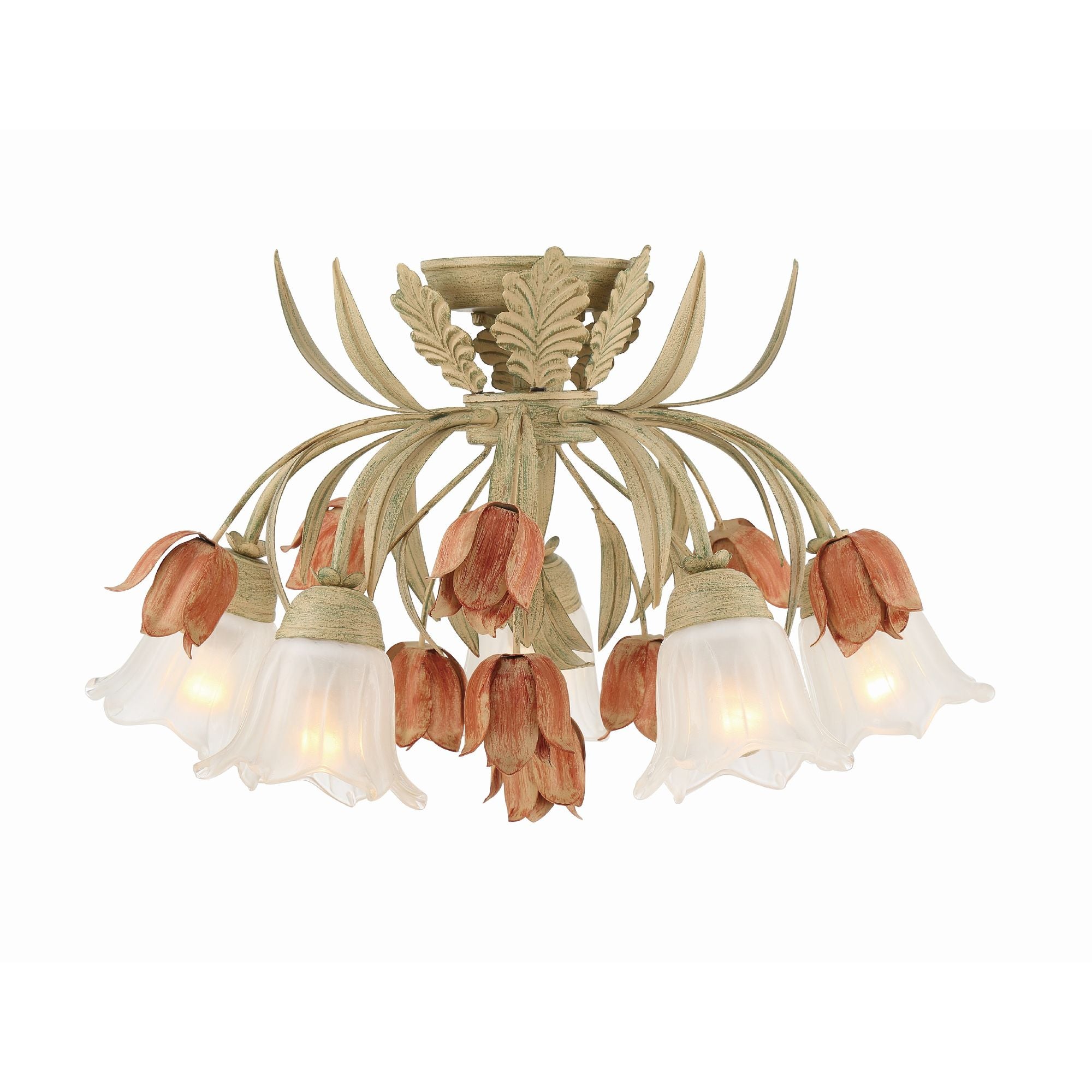 Veshael Elegance Art Sage Rose Glass Ceiling Lamp - Lamp Copper