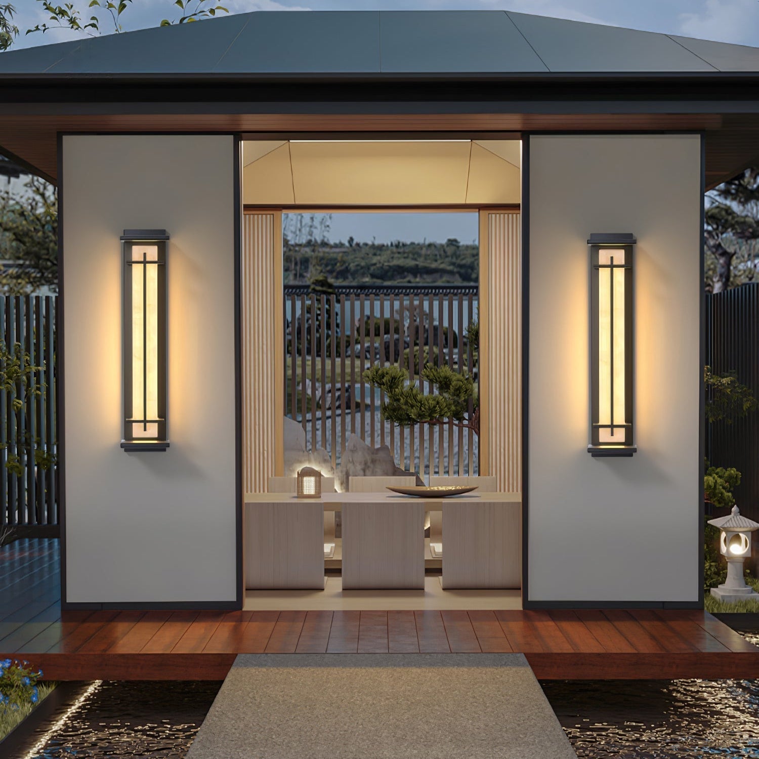 Ray Square Outdoor Wall Light Imitation Alabaster Waterproof - Neutralighting