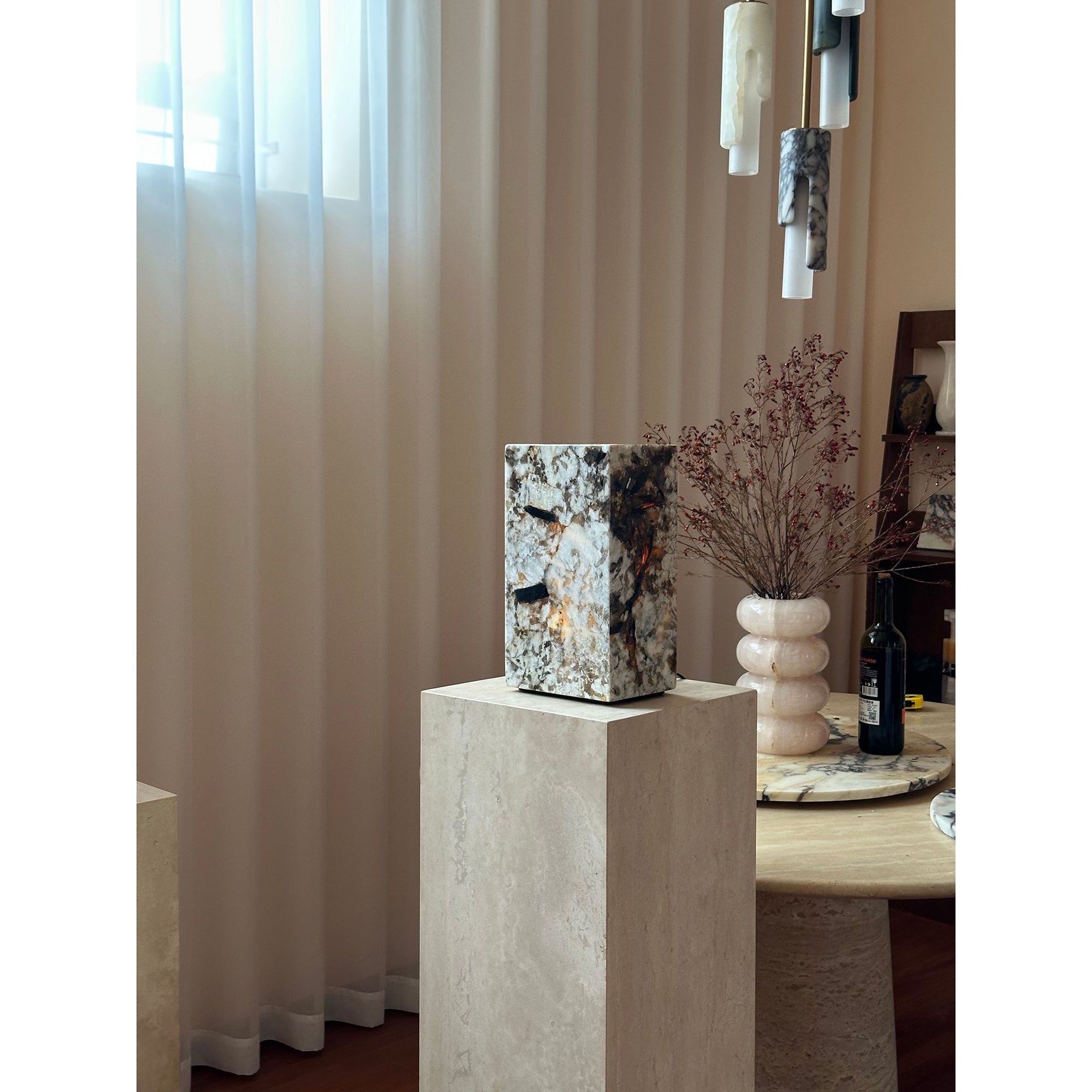 Square Stone Table Lamp - Lamp Copper