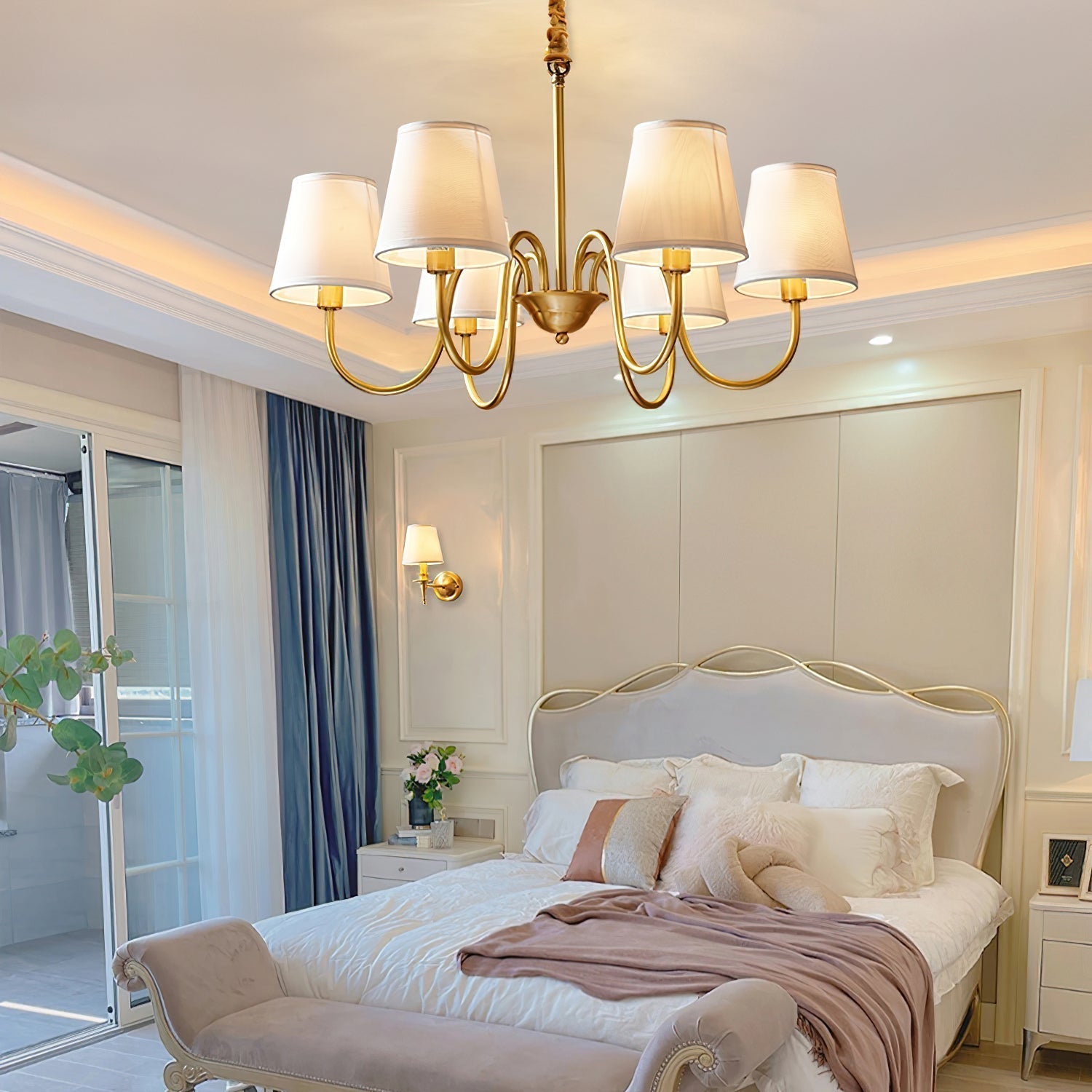 Aged Traditional Stacey Fabric Chandelier - Lamp Copper