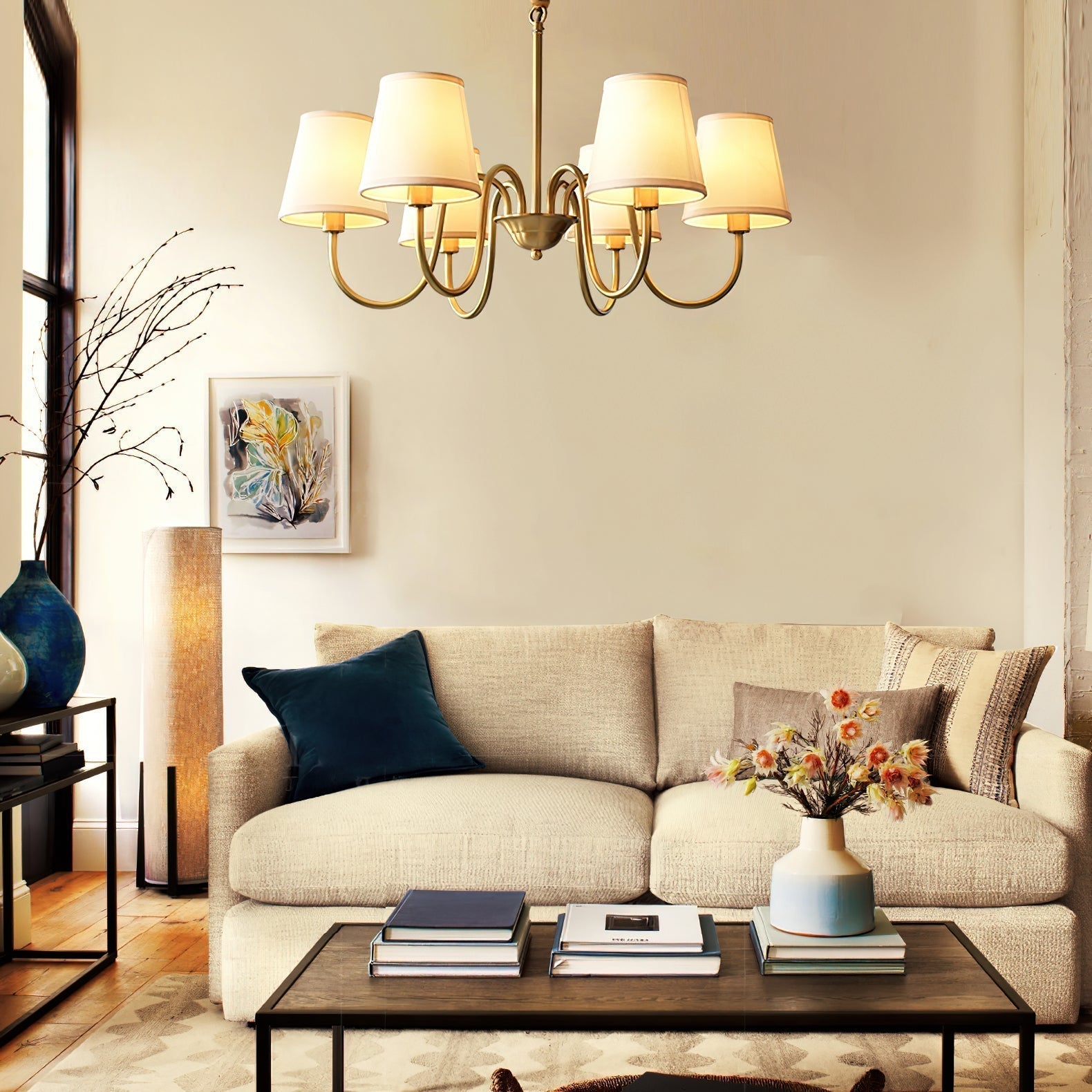 Aged Traditional Stacey Fabric Chandelier - Lamp Copper