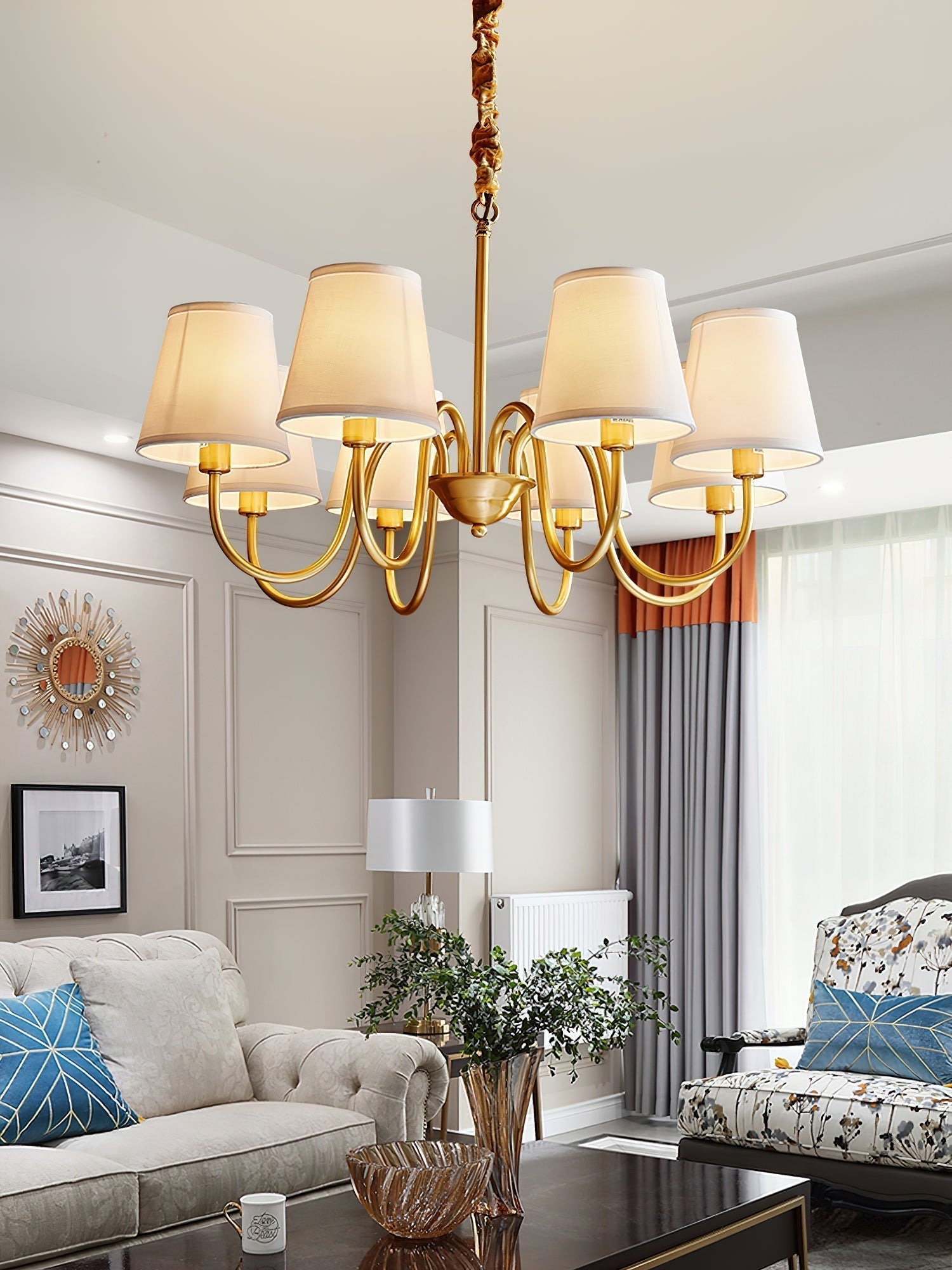 Aged Traditional Stacey Fabric Chandelier - Lamp Copper