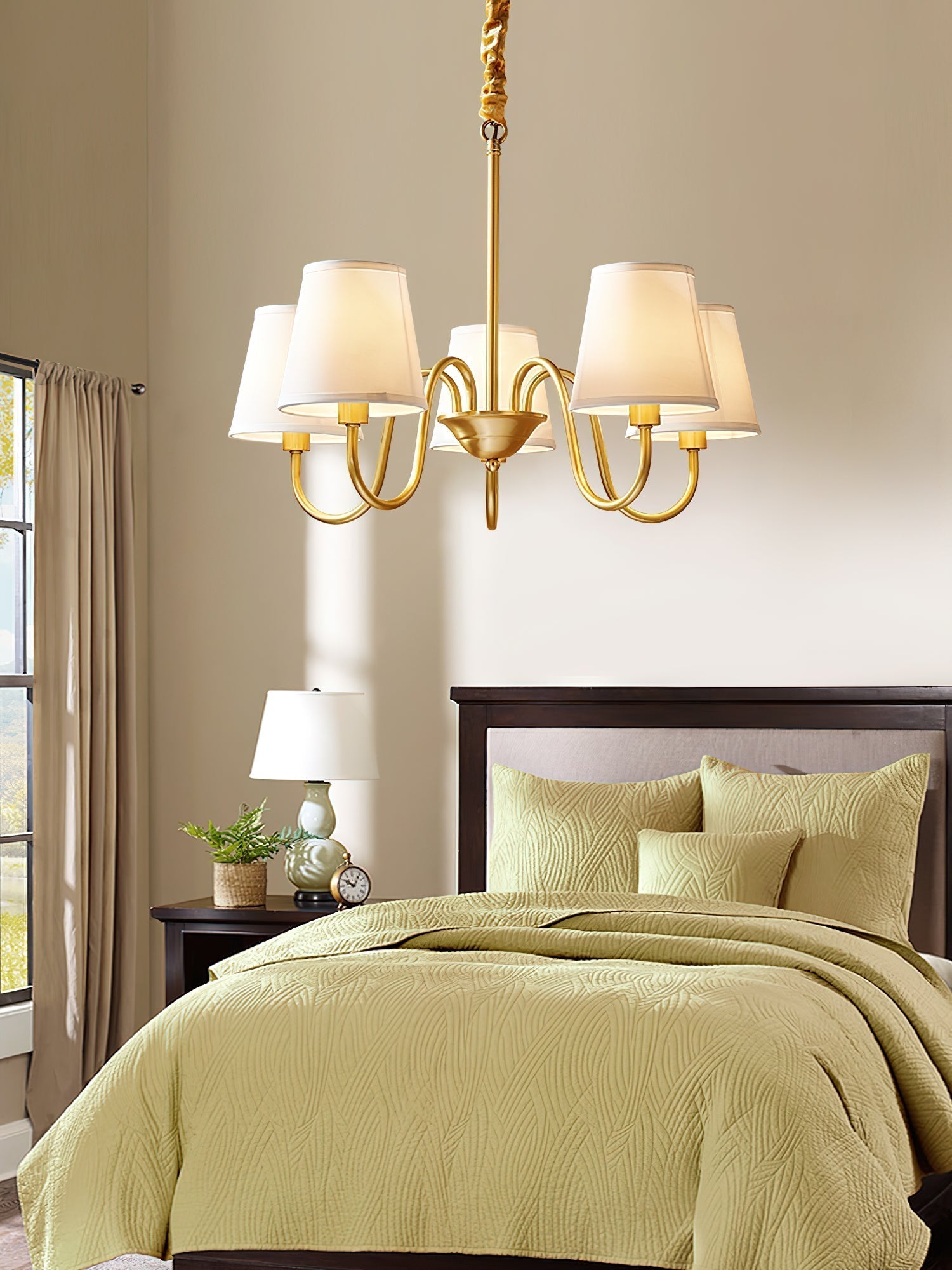 Aged Traditional Stacey Fabric Chandelier - Lamp Copper