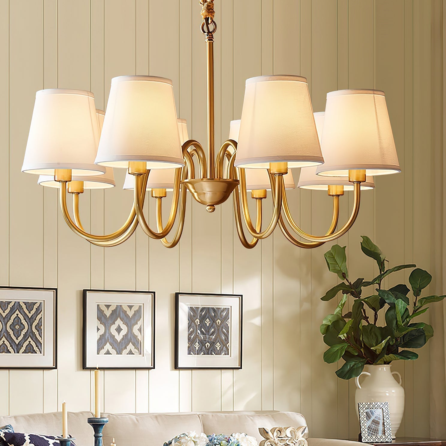 Aged Traditional Stacey Fabric Chandelier - Lamp Copper