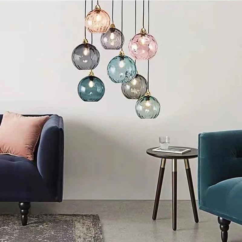 Valentina Design LED Lampada a Sospensione Vetro Ripple Acqua Variopinte Ciondolo Sfera Soggiorno/Camera da Letto