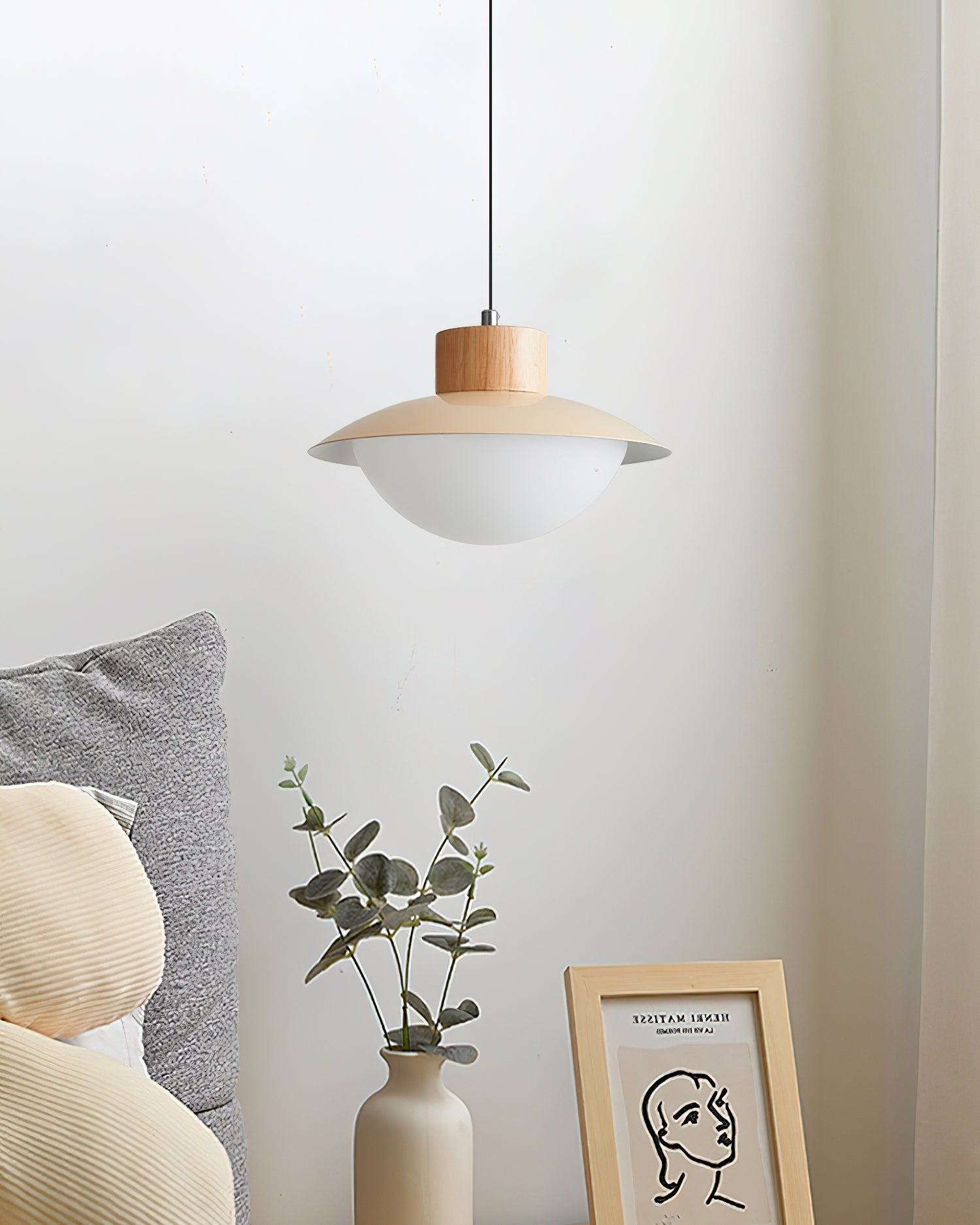 Pendant Lamp Metal and Wood PE Shade Dome Shape Minimalist - Letslighting