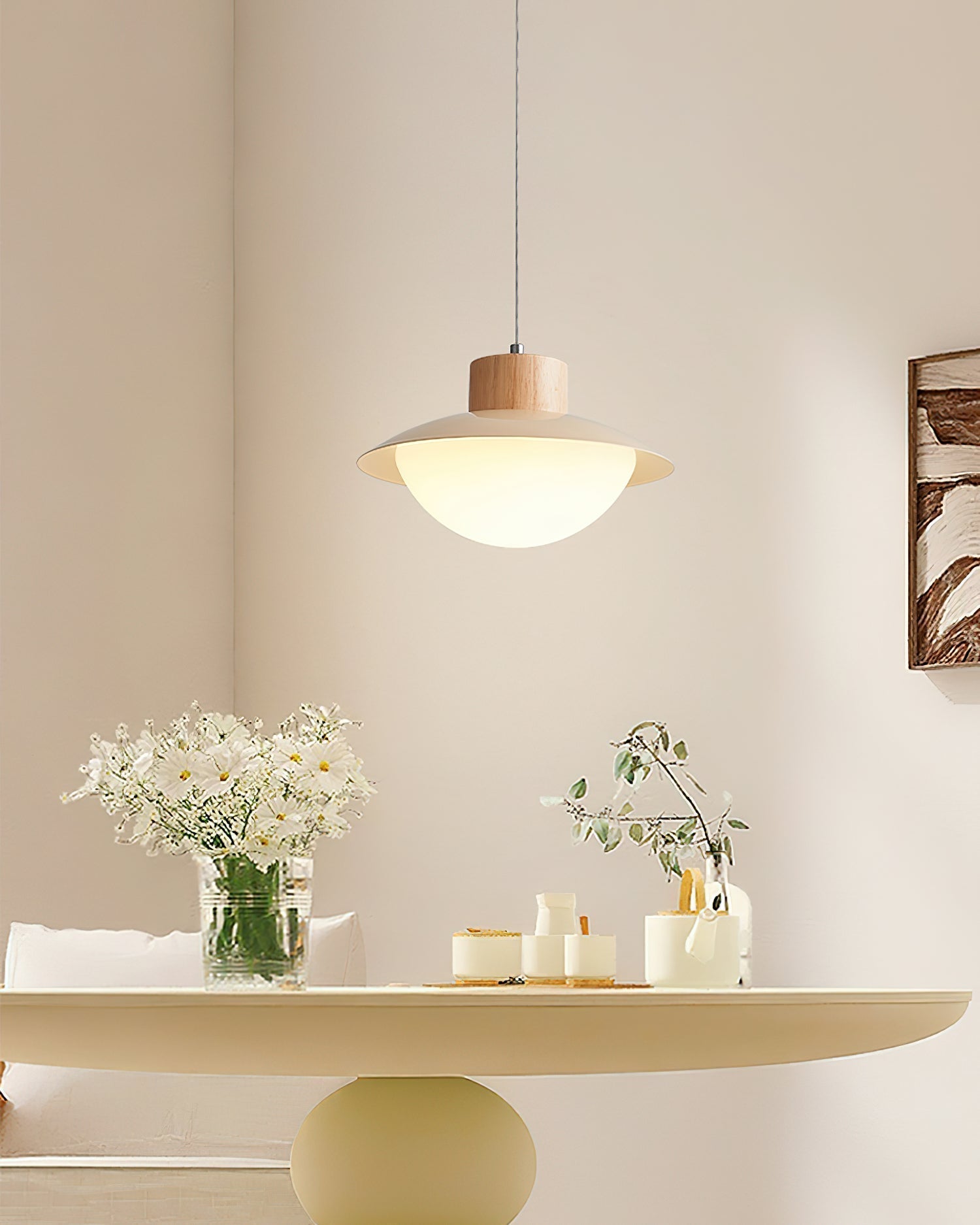Pendant Lamp Metal and Wood PE Shade Dome Shape Minimalist - Letslighting